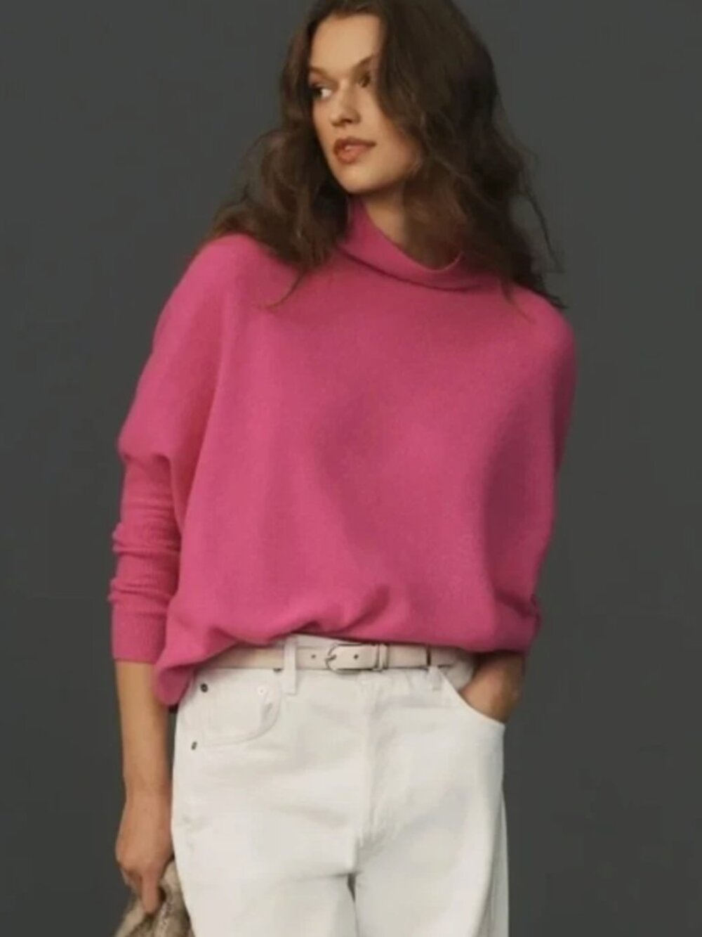 Maeve Anthropologie Shea Hot Pink Cashmere Mock Neck Oversize Sweater Size Large